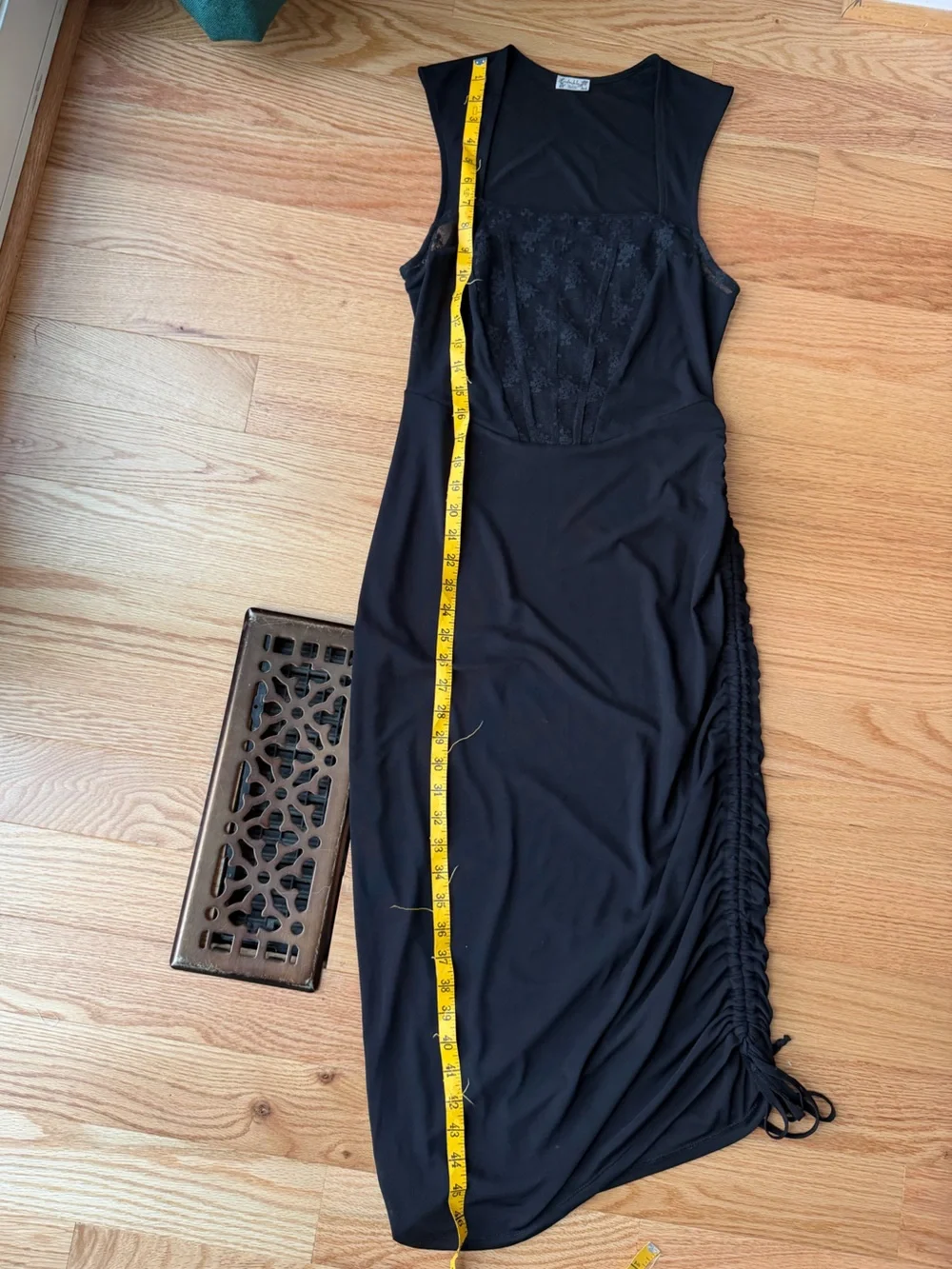 Free People Black Lace-Front Midi Dress